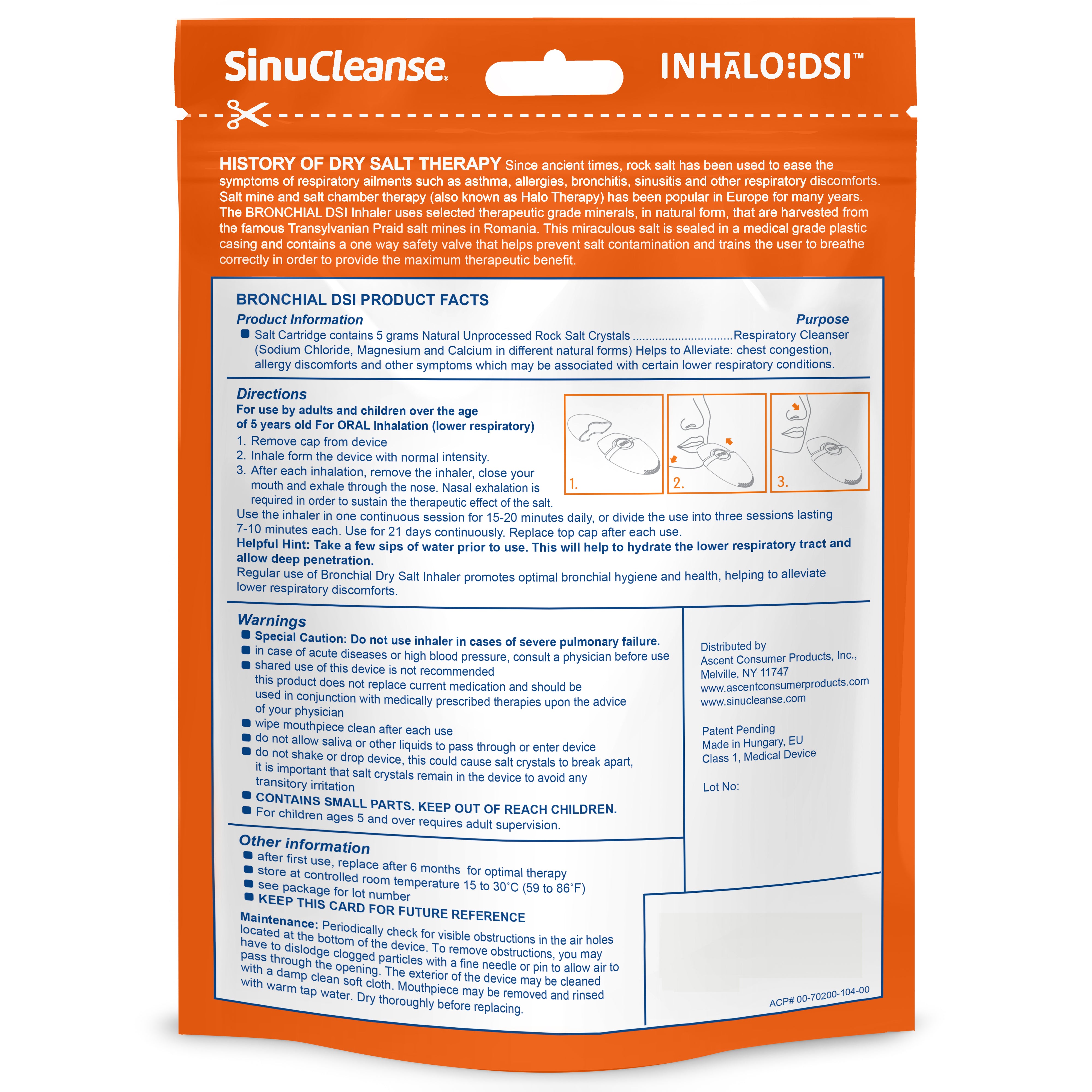 Bronchosal Inhaler SinuCleanse Dry Salt Bronchial Inhaler - Natural Respiratory Care Solution
